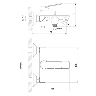 SINTRA nástěnná vanová baterie, černá mat