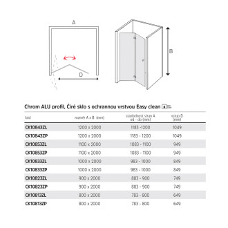 Novea zalamovací dveře pravé, 80x200 cm, chrom ALU, sklo čiré 6 mm, EC CK10813ZP
