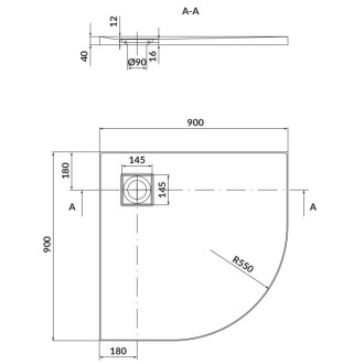 Cersanit Tako Slim set B457 vanička čtvrtkruh černá M 90x4 S932-164