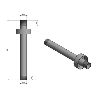 Sprchové stropní ramínko, kulaté, 200mm, měď mat