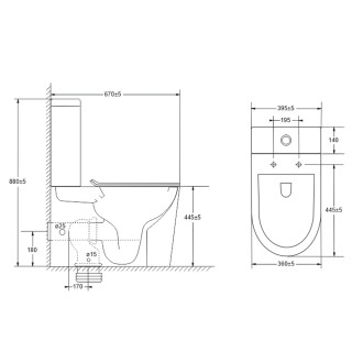 WC kombi, vyvýšené, vario odpad, Smart Flush RIMLESS, keramické vč.nádržky+sedátka VSD92T1