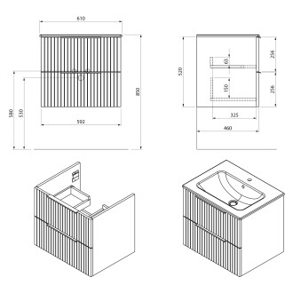 CIRASA STRIP umyvadlová skříňka 59,2x52x46cm, dub alabama
