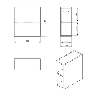 CIRASA skříňka spodní policová 20x52x46cm, borovice rustik