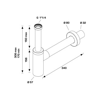 INOXMATER umyvadlový sifon 5/4", odpad 32mm, nerez/měď mat