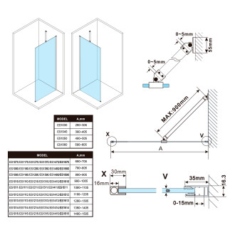 ESCA GUN METAL jednodílná sprchová zástěna k instalaci ke stěně, sklo čiré, 400 mm