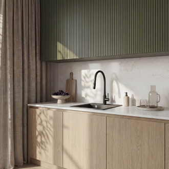 Nila - Upright sink mixer with elastic 2-function spout, black