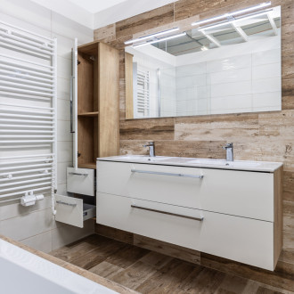 Bino koupelnová skříňka, závěsná bez nožiček, levá, dub Sand Barbera, 325x1630x330mm CN637