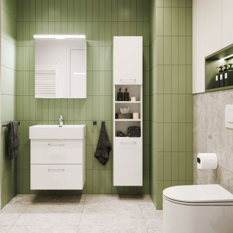 Leny skříňka vysoká, 330x1700x253mm, závěsná, s policemi, levé otevírání, bílá lesk CN814N