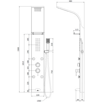 Mexen Adrox panel prysznicowy z wylewką, chrom - 7613-04-00