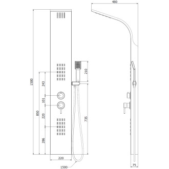 Mexen Taro panel prysznicowy, czarny - 7614-03-70