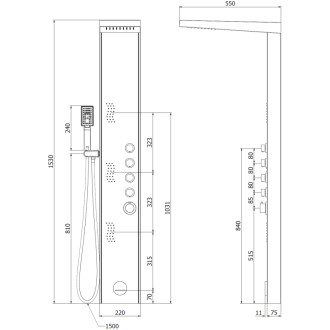 Mexen Damon panel prysznicowy z wylewką, chrom/czarny - 7623-04-17