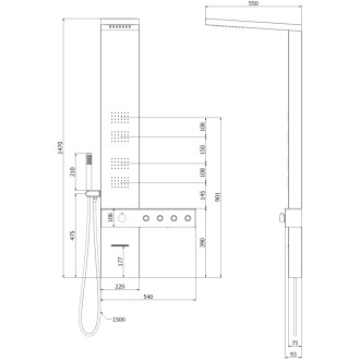 Mexen Natan panel prysznicowy z wylewką, czarny - 7626-04-70