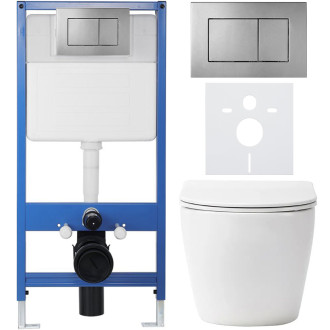 CERANO - Kompletní WC set Profi/Cesso - bílá lesklá - WC tlačítko Classic/Tmavě šedá - předstěnová instalace - 49x36 cm