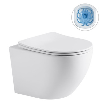 CERANO - Kompletní WC set Profi/Cesso - bílá lesklá - WC tlačítko Classic/Zlatá - předstěnová instalace - 49x36 cm