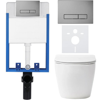 CERANO - Kompletní WC set Profi/Cesso - bílá lesklá - WC tlačítko Slim/Tmavě šedá - pro zazdění - 49x36 cm