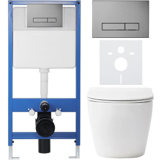 CERANO - Kompletní WC set Profi/Cesso - bílá lesklá - WC tlačítko Slim/Tmavě šedá - předstěnová instalace - 49x36 cm