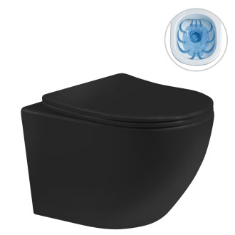CERANO - Kompletní WC set Profi/Cesso - černá lesklá - WC tlačítko Classic/Zlatá - předstěnová instalace - 49x36 cm