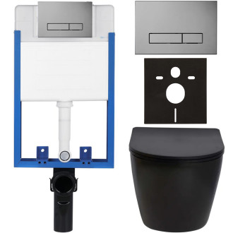 CERANO - Kompletní WC set Profi/Cesso - černá matná - WC tlačítko Slim/Tmavě šedá - pro zazdění - 49x36 cm