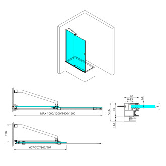 ROLLS vanová zástěna 1400x1500mm, čiré sklo