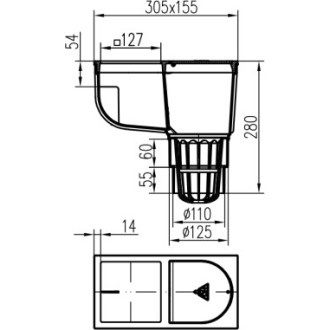 Lapač střešních splavenin spodní D110/125, litinový povrch, pro hranatý svod 125