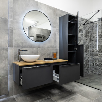 Mailo koupelnová skříňka, vysoká, dub , L/P, 350x1700x385 mm, černé madlo CN524LPB