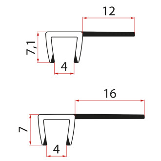 Set svislých těsnění pro sklo 5/5mm, 2000mm