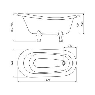 RETRO volně stojící vana 157x76,5x73cm, bílá