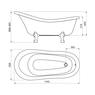 RETRO volně stojící vana 174,5x82x80,5cm, bílá