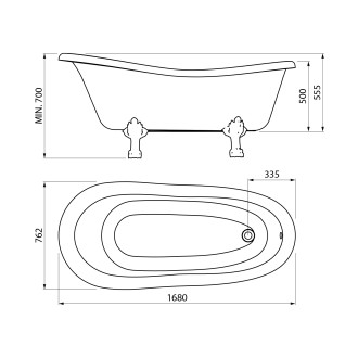 RETRO volně stojící vana 168x76,2x70cm, bílá, nohy bronz
