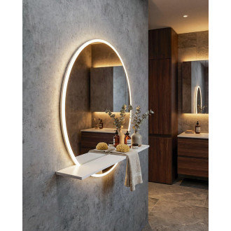 VISO kulaté zrcadlo s LED osvětlením a policí ø 60cm, bílá mat