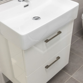 Leny skříňka s keramickým umyvadlem, 500x675x420 mm, spodní, bíla lesklá, 2 zásuvky CN810N