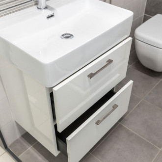 Leny skříňka s keramickým umyvadlem, 500x675x420 mm, spodní, bíla lesklá, 2 zásuvky CN810N