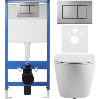 CERANO - Kompletní WC set Profi/Cesso - bílá matná - WC tlačítko Classic/Tmavě šedá - předstěnová instalace - 49x36 cm
