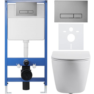 CERANO - Kompletní WC set Profi/Cesso - bílá matná - WC tlačítko Slim/Tmavě šedá - předstěnová instalace - 49x36 cm
