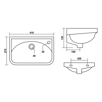 REX keramické umývátko 41x28cm, bílá