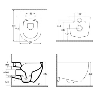 INFINITY závěsná WC mísa, Rimless, 36,5x53cm, stone grey