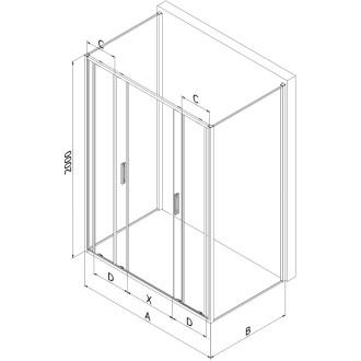 Mexen Exo-3S kabina prysznicowa 3-ścienna rozsuwana 190 x 90 cm, transparent, czarna - 8152-190-090-70-00-3S