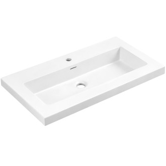 CERANO - Umyvadlo z litého mramoru Ovo - s přepadem - bílá lesklá - otvor pro baterii- 70,5x46,5 cm