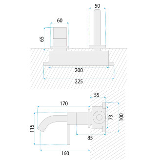 Podomítková vanová baterie Rea Foster Brush Copper