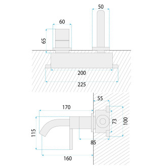 Podomítková vanová baterie Rea Foster Brush Copper