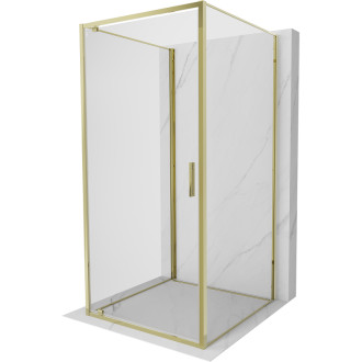 Mexen Exo-3S třístěnný výklopný sprchový kout 75 x 75 cm, průhledný, zlatý - 8181-075-075-50-00-3S