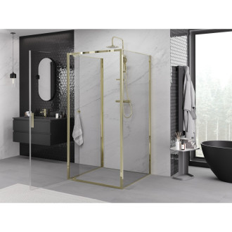 Mexen Exo-3S kabina prysznicowa 3-ścienna uchylna 95 x 95 cm, transparent, złota - 8181-095-095-50-00-3S