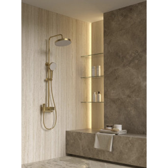 Sprchový sloup s pákovou baterií, otočné ramínko, zlato mat