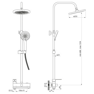 Sprchový sloup s pákovou baterií, otočné ramínko, černá mat