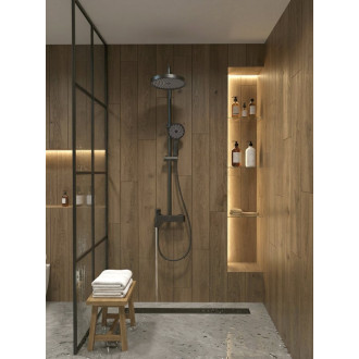 Sprchový sloup s pákovou baterií, otočné ramínko, černá mat