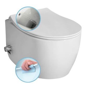 SENTIMENTI CLEANWASH závěsná WC mísa, integrovaný ventil a bidet. sprška, Rimless, 36x51cm, bílá