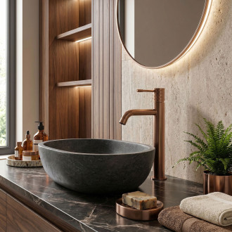 Umyvadlová baterie Rea Lungo Diamond Brush Copper vysoká