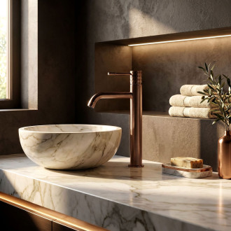 Umyvadlová baterie Rea Lungo Diamond Brush Copper vysoká