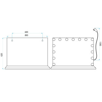 Zrcadlo LED HOLLYWOOD L.Gold 80x60