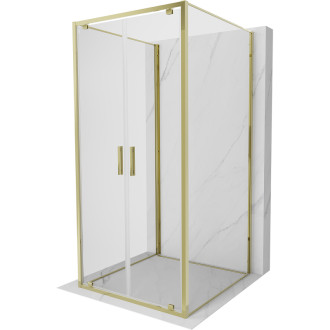 Mexen Exo-3S třístěnný výklopný sprchový kout 110 x 110 cm, průhledný, zlatý - 8182-110-110-50-00-3S